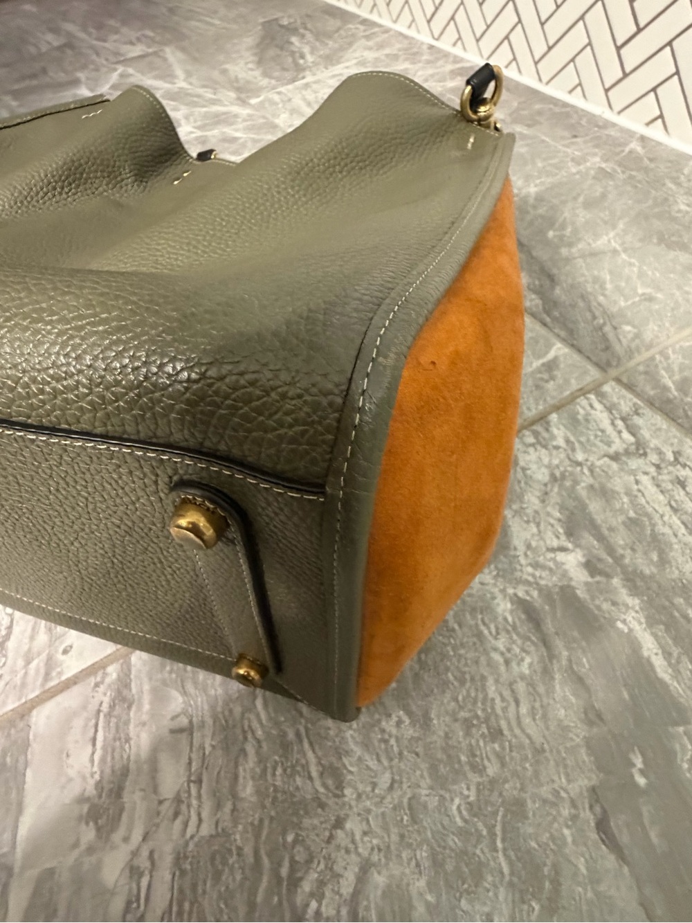 Coach Rogue 39 Olive Green Leather Tote with Cognac Suede Side Panels - Picture 14 of 16